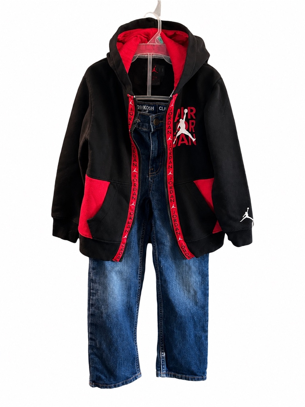 Boys Jordan Air Zip-Up Hoodie & OshKosh Classic Jeans Outfit Set Size 6